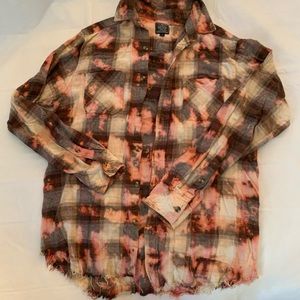 Acid Bleach stained Distressed Black Jack Flannel Pink Brown White Size Medium